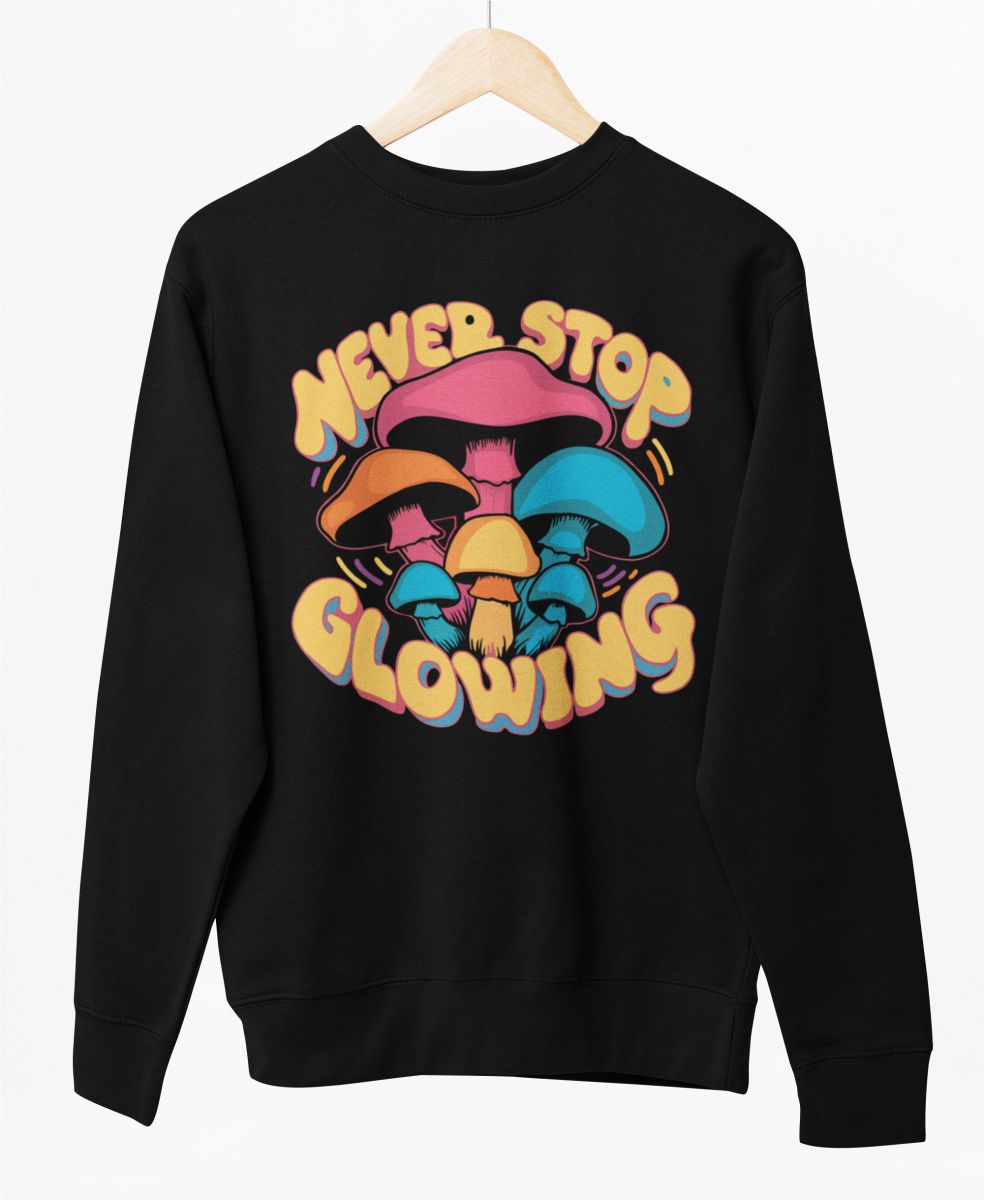 Čierny UNISEX pulóver „Never stop glowing“