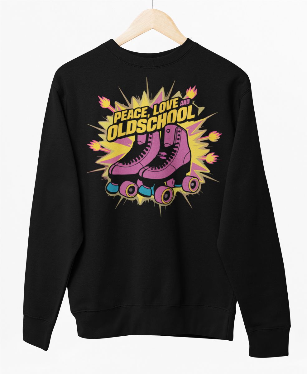 Čierny UNISEX pulóver „Peace, love and oldschool“