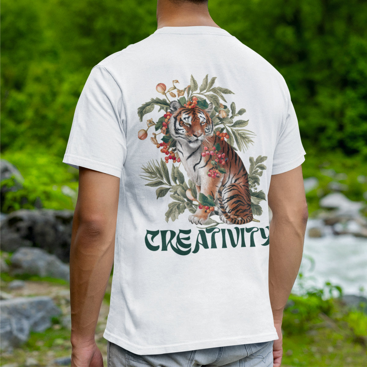 Biele UNISEX tričká s potlačou na chrbte „Kreativita“