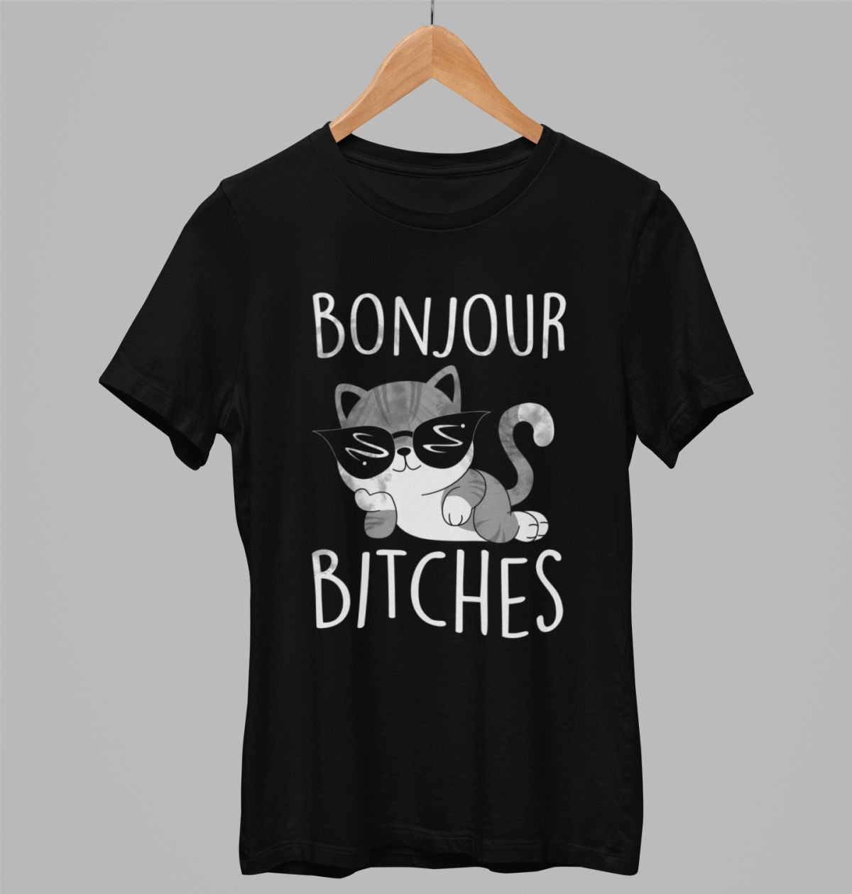 Čierne UNISEX tričko „Bonjour bitches“