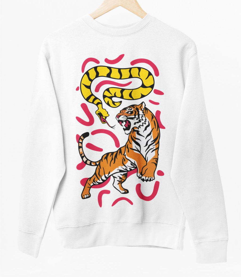 Biely UNISEX pulóver „Tiger a had“