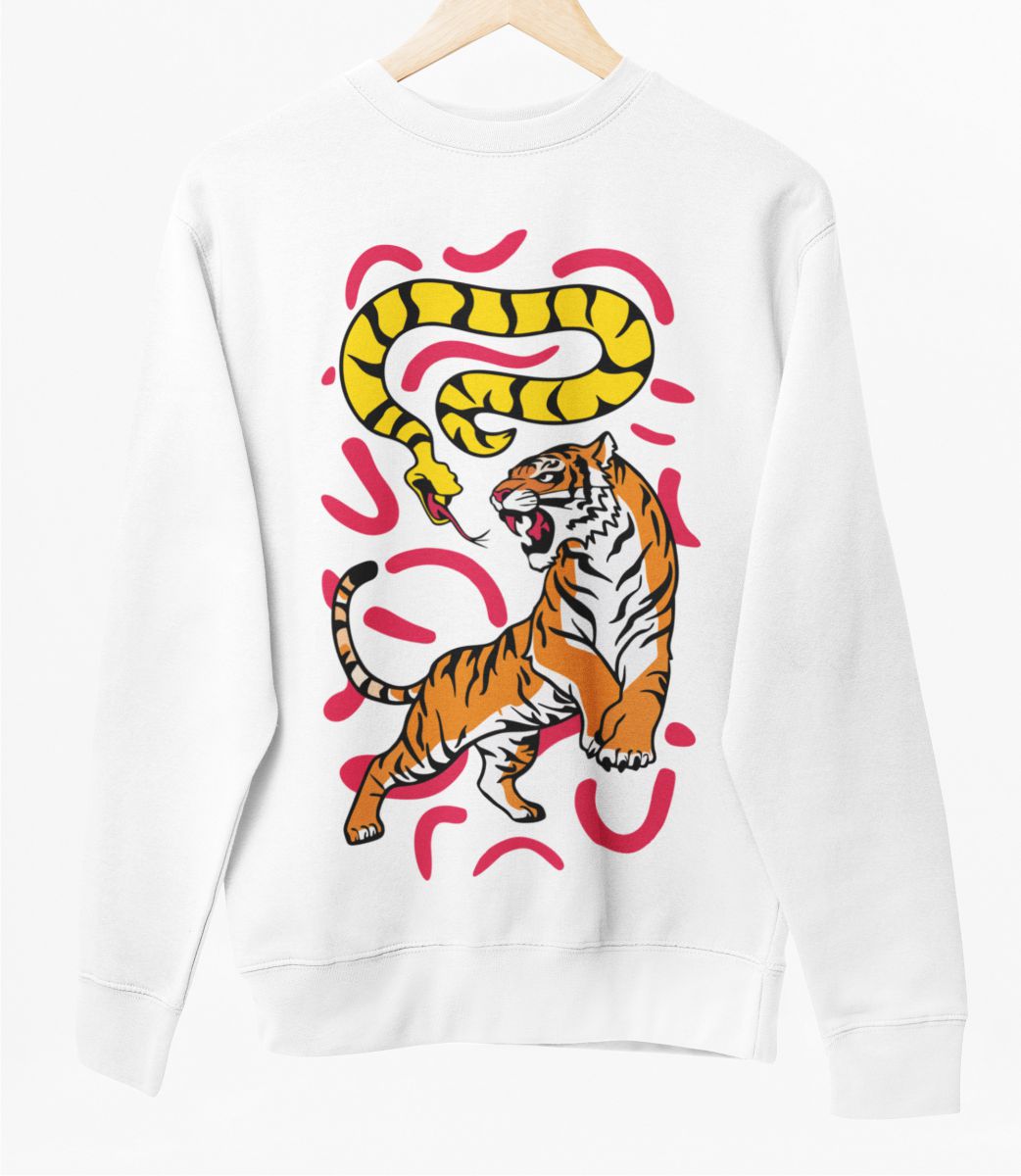 Biely UNISEX pulóver „Tiger a had“