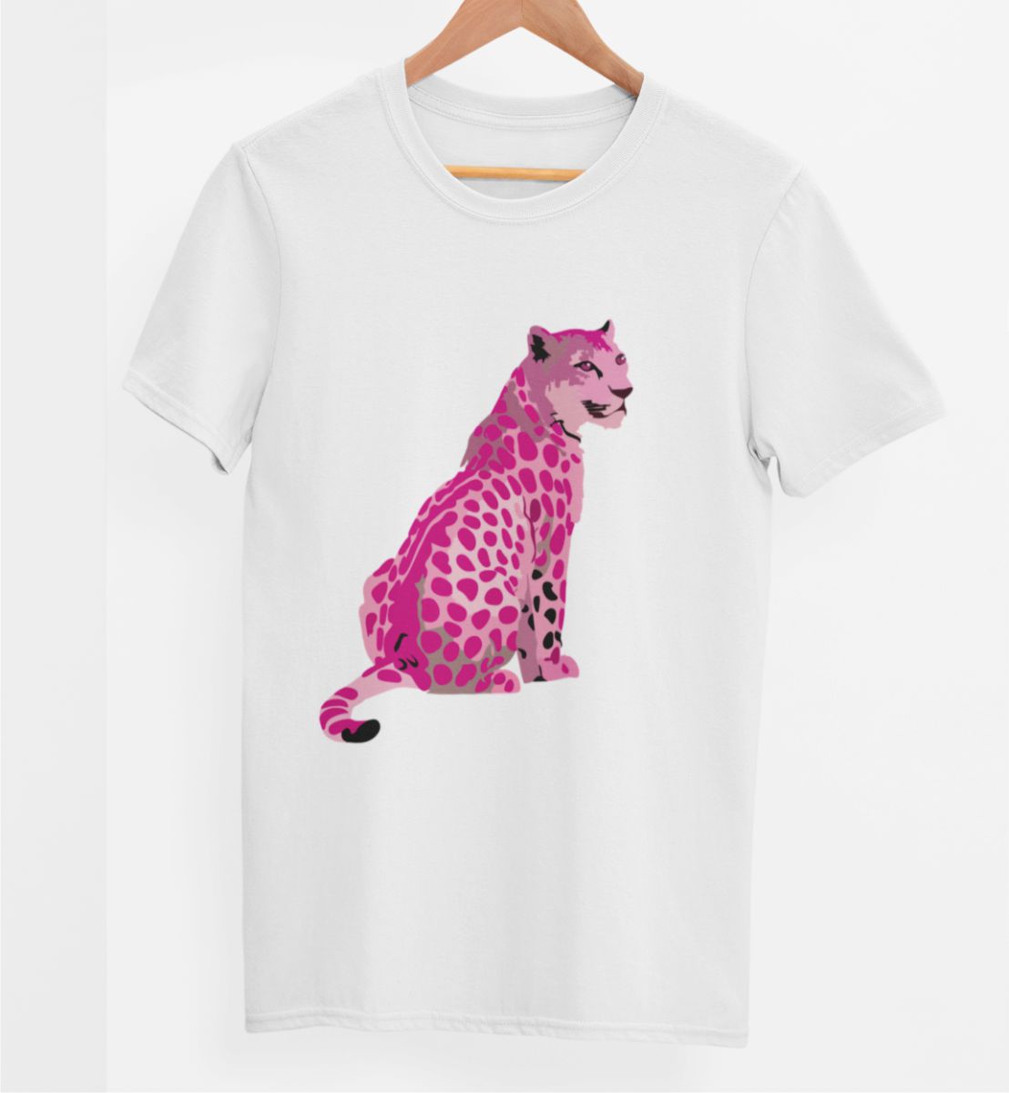 Biele UNISEX tričko „Ružový leopard“