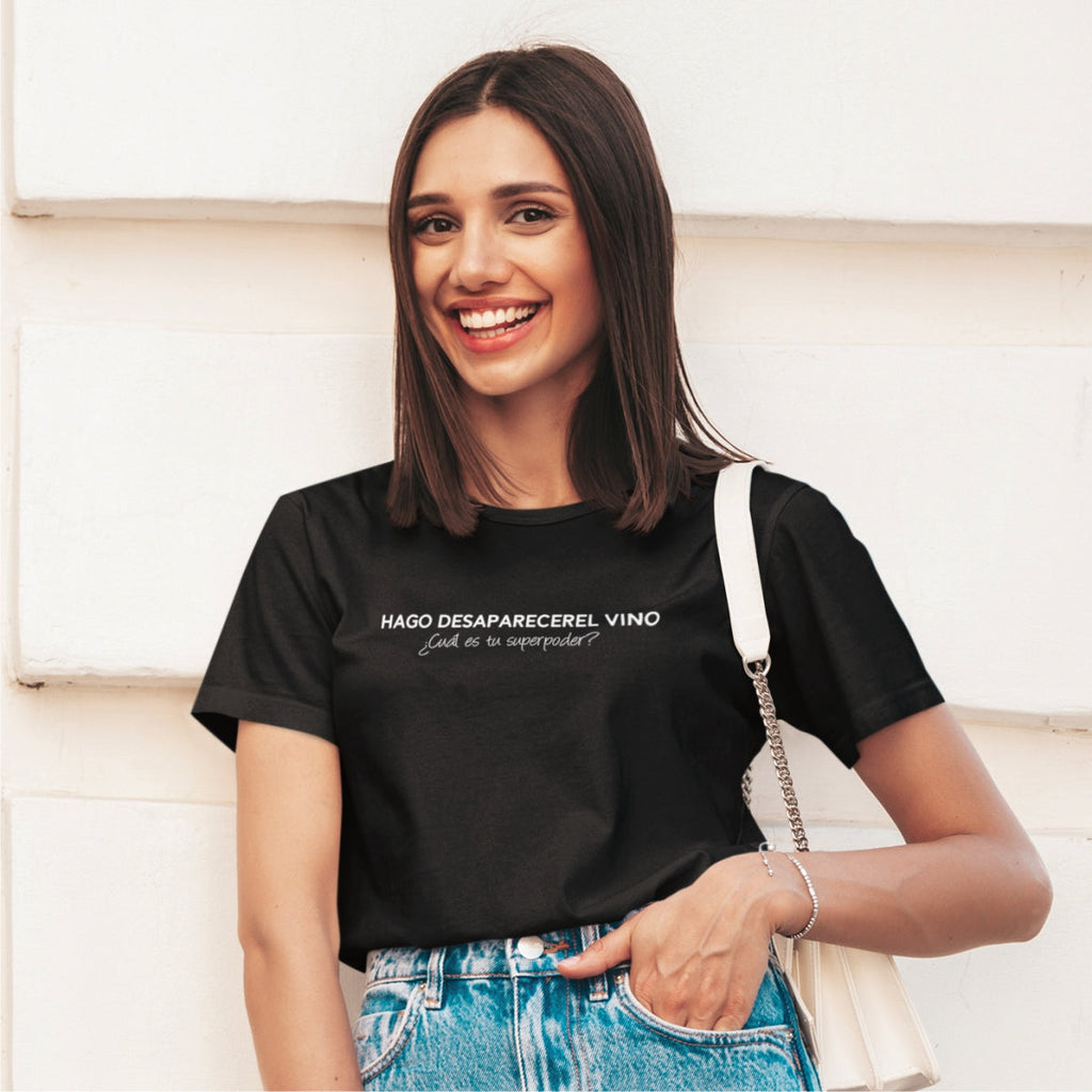 Čierne UNISEX tričko „Hago desaparecer el vino“
