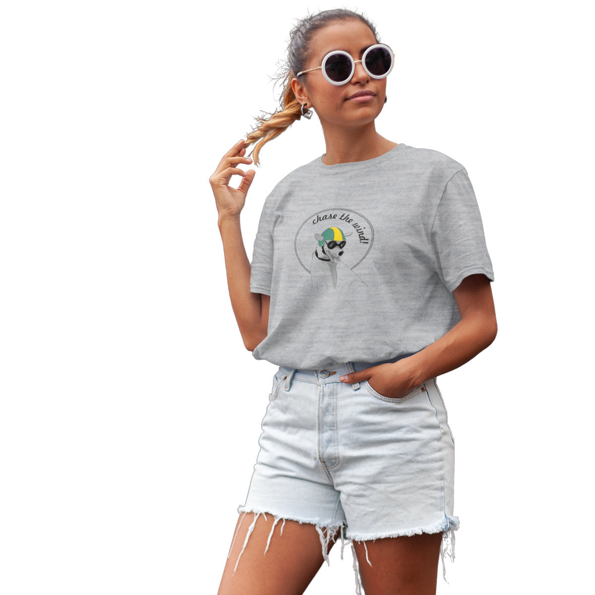 Šedé melírované tričko „Chase the wind“