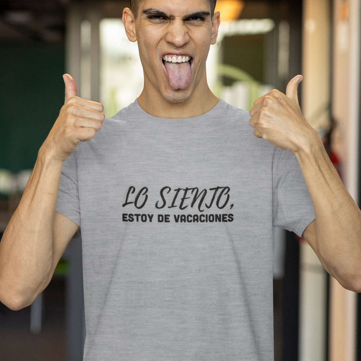 Šedé melírované tričko „Sorry, I'm on vacation“