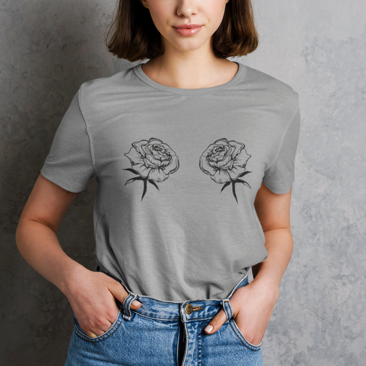 Šedé melírované tričko „Roses“