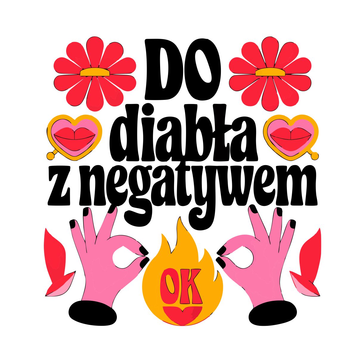 Biele tričko s potlačou na chrbte „Do pekla s negatívom“