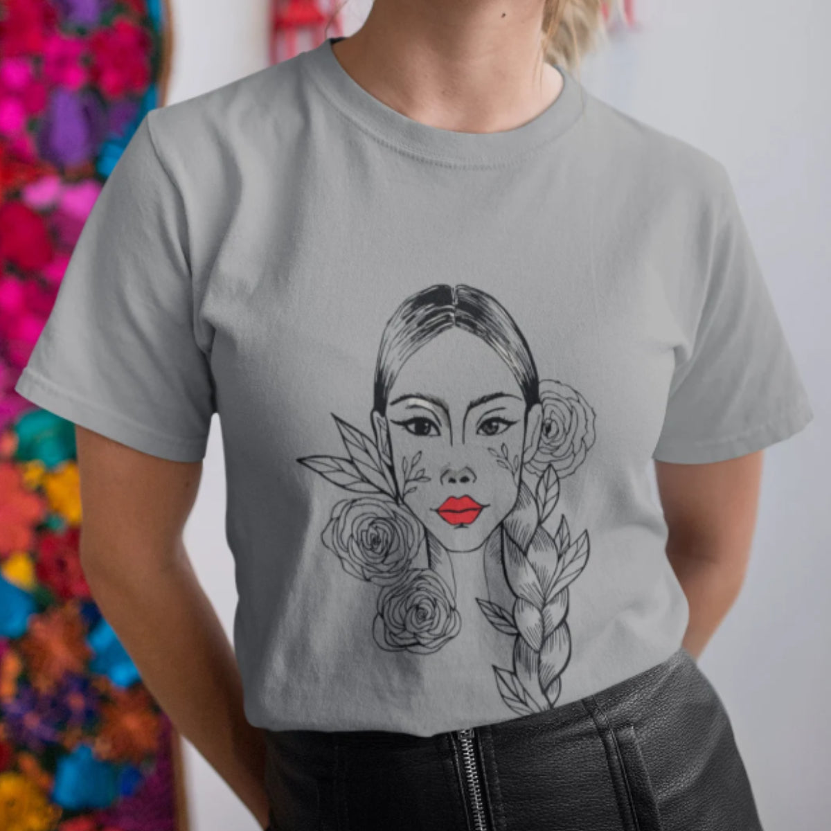 Sivomelírované UNISEX tričko „Dievča s vrkočom“