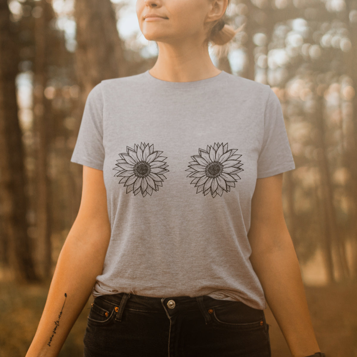 Šedé melírované tričko „Sunflowers“