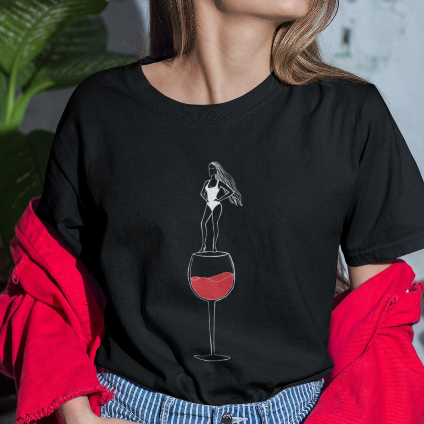 Čierne UNISEX tričko „Dáma s vínom“