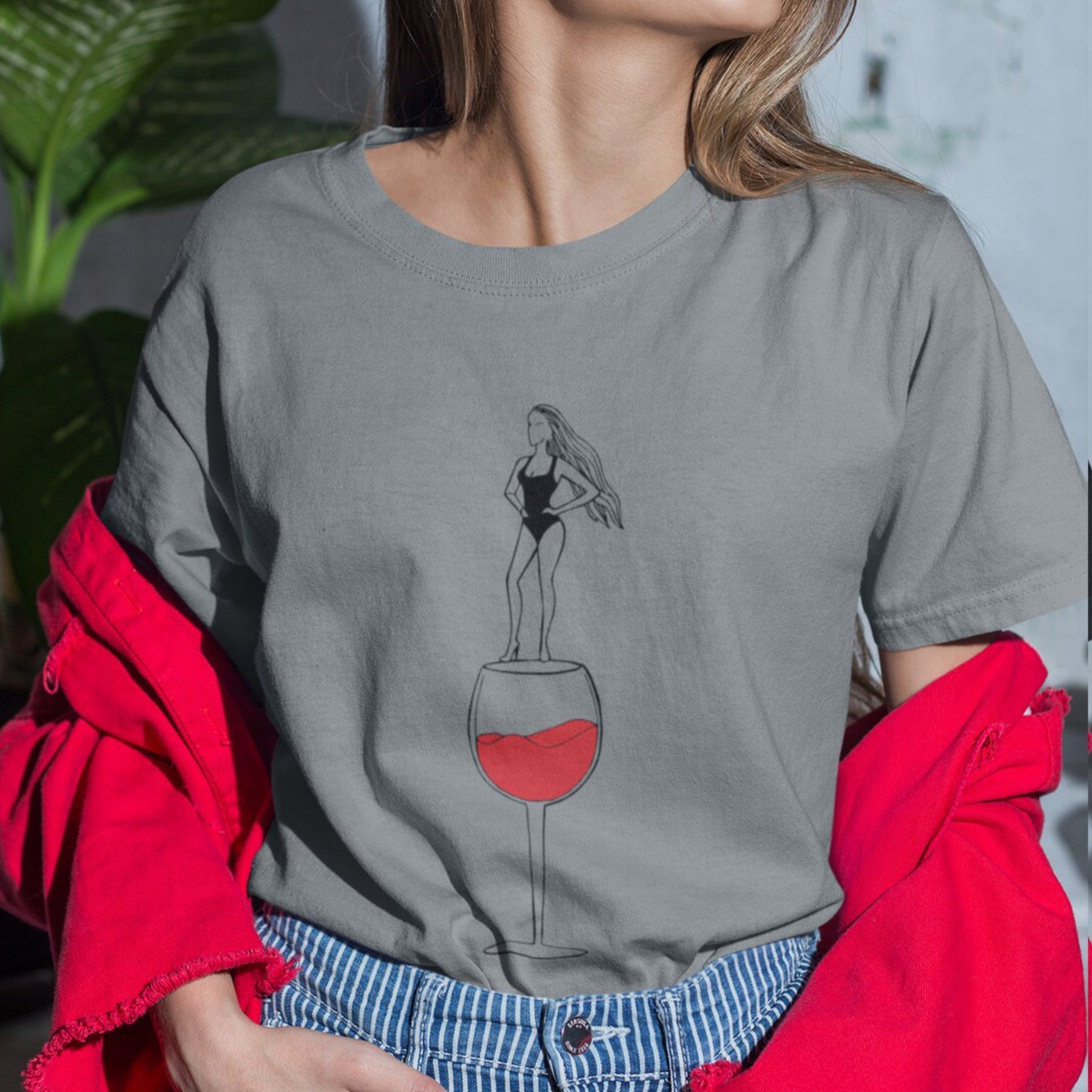 Sivomelírované UNISEX tričko „Dáma s vínom“