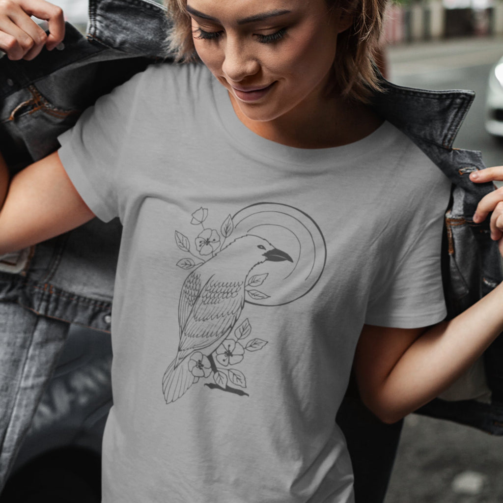 Grau meliertes T-Shirt Krähe